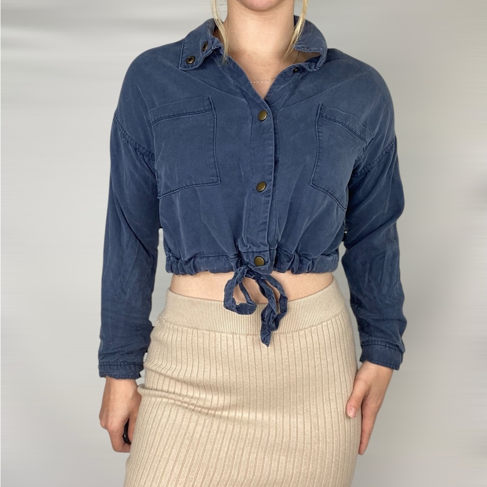 MARINE LAYER Button Down Crop Tie Cinch Jacket Utility Collared‎ Casual